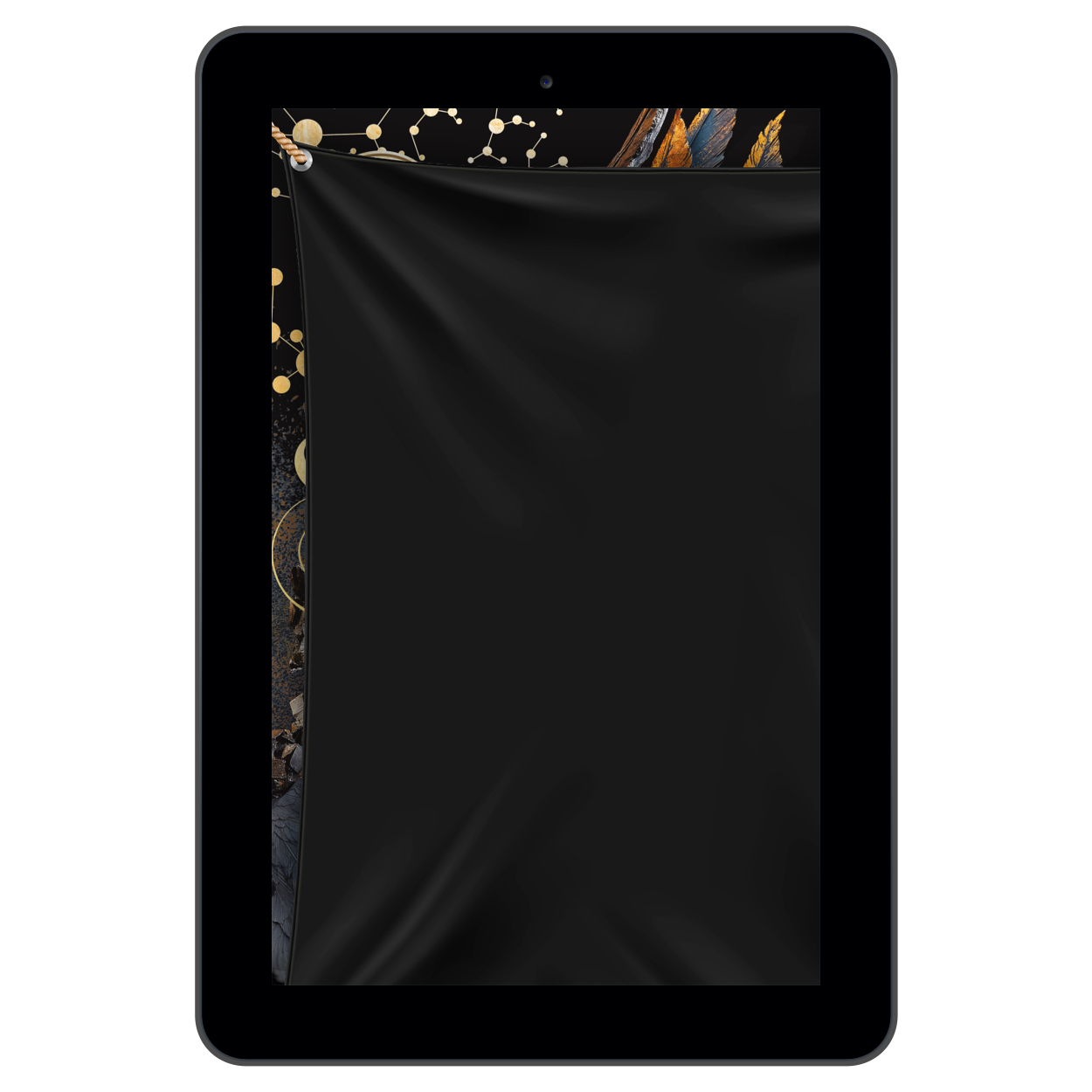 An e-reader covered with a black cloth